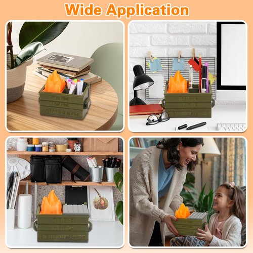 Dalycro Dumpster Fire Pencil Holder Fun Desk Accessories with Removable Flame Light Touch Dimming Mode & USB Charging Port Perfect Pen Holder for Desk, Funny Gift for Coworkers