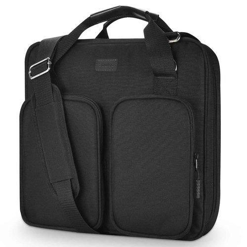 Soulgo 3 Inch Zipper Binder 3 Ring with Sturdy Shoulder Strap & Multi-Pocket, Binder with Zipper Holds Up to 700 Sheets for Office School, Compatible with 13” MacBook Laptop ipad(Black)