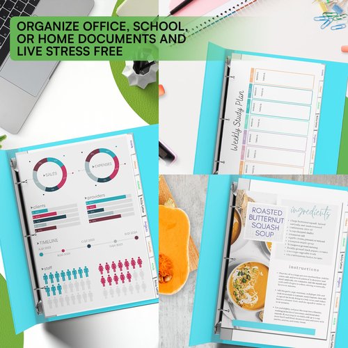Ensight 3 Ring Page Dividers Bulk - 96 Per Box with Decorative Printable Rewritable Tabs