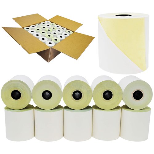 (32 Rolls) 2 Ply Carbonless Rolls 3" X 95 Feet White/Yellow Receipt Paper POS Cash Register Two Ply White/Canary for Star Micronics SP700 SP2000 UP389 Omni 480 TMU 220 250 Require Ribbons ERC30/34/38