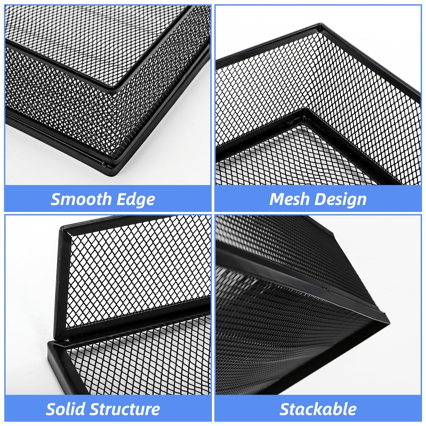 YOUEON 2 Pack Wire Mesh Letter Trays 12.8"x10"x2.9", Stackable Paper Tray Organizer for Desk, Metal Desk Magazine File Holder for Home, Office, School
