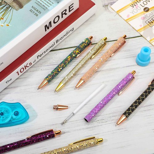 Handepo 60 Piece Cute Pretty Metal Glitter Ballpoint Pens for Women Fancy Shiny Journaling Pen for Writing, Black Ink Medium Point 1.0 mm Click for Birthday Office School Supplies