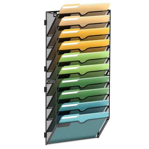 SUPEASY 10-Tier Wall File Organizer Mesh Office Mail Holder, Hanging Wall Organizer Magazine Rack for Office Black