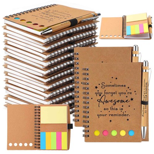 Chuangdi 40 Sets Christmas Employee Appreciation Gifts Thanksgiving Inspirational Notebook Journal with Sticky Notepad Bamboo Pen Bulk Thank You Gifts for Nurse Staff Team Coworker Teacher (Kraft)