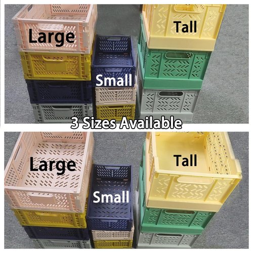 Domiella 2-Pack Crates for Storage, Storage Crates Plastic Stackable, Foldable Crate for Office Home Kitchen Bedroom Bathroom (Large, Gray)