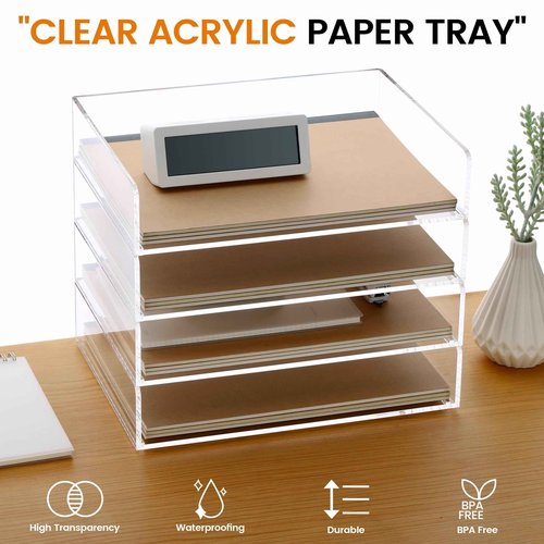 Acrylic Paper Tray, 4 Tier Paper Organizer for Desk, Clear Acrylic Desk Organizers, Stackable Letter Tray Workspace oaganzier -Art Storage for School Classroom -4 Pack…
