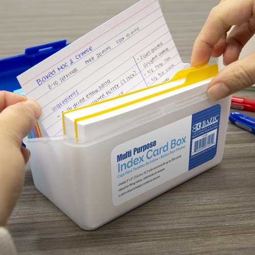 BAZIC Index Card Box 3"x5", Flip Top Utility Plastic Storage Case 250 Cards Capacity, Flash Card Holder Organizer, for Office, 6-Pack