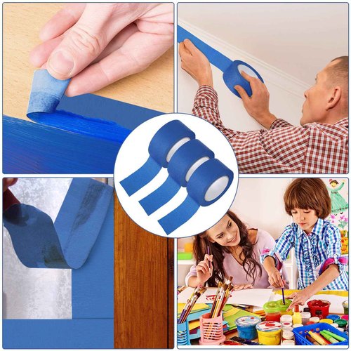 Fainne 24 Rolls Blue Painters Tape Bulk Multi Pack Safe Paint Paper Masking Tape for Wall Painting Decoration Supplies (2 Inch X 55 Yards)
