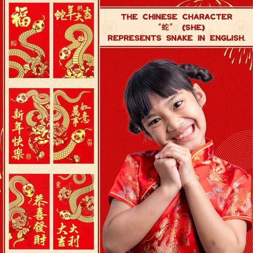 Jetec 300 Pcs Chinese Red Envelope 2025 Chinese New Year Hong Bao Lunar Lucky Money Packets for Spring Festival Birthday Wedding Supplies Decorations, 3.5 x 6.6 Inch, 6 Patterns(Snake Style)