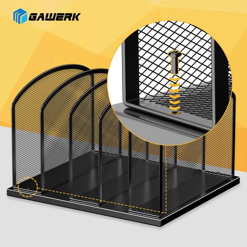 Gawerk Large Size Desk File Organizer, Metal Mesh Vertical Desktop File Holder, 5-Section file organizer for Desk Home Office (1 Pack), Black