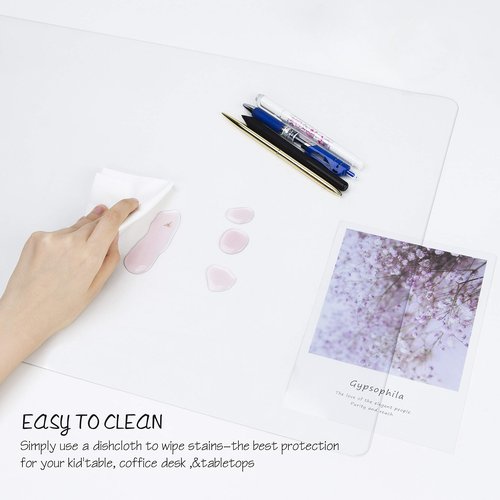 Oterri Clear Writing Desk Pad, 24’’x48” Heat Resistant Waterproof PVC Round Edge Durable Desk Protect Mat, Anti-Static Writing Mat Table Protector