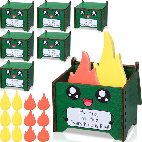 Sherr 6 Sets Dumpster Fire Pencil Holder with Flame Note Cards Emotional Support Gifts Dumpster Fire Desk Accessories Funny Employee Appreciation Gifts Bulk for Team Coworker Teacher Nurse (Green)