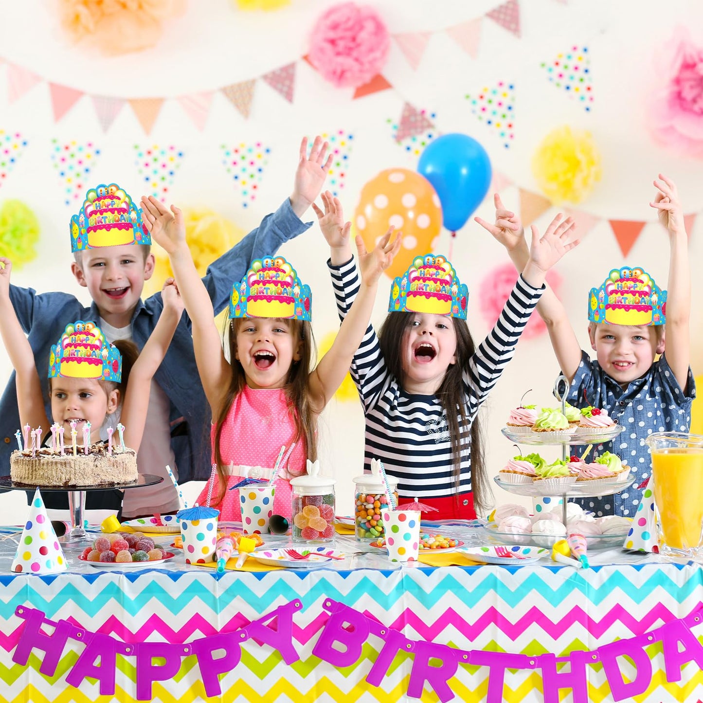 AUGTHEEP Pack of 36 Birthday Crowns for Kids - Colorful Paper Party Hats for Students Classroom School VBS Party Supplies
