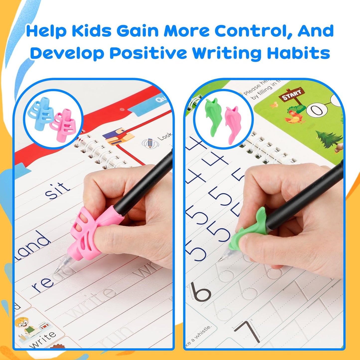 Magic Grooved Handwriting Practice Books for Kids Ages 3-8, Reusable Tracing Book, Preschool Learning Activity, Motor Skills Writing Workbook with Pencil Grips & Magic Ink Pens