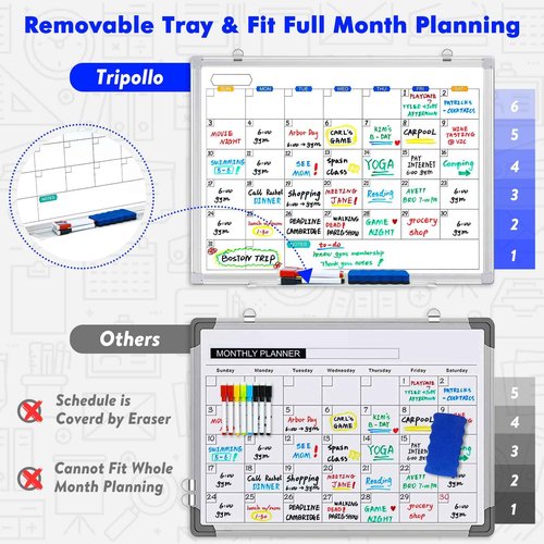 Dry Erase Calendar Whiteboard for Wall, 36" x 24" Magnetic Monthly White Board Calendar Dry Erase, Wall Hanging Aluminum Frame with Tray for Home, School, Office (Silver Frame)