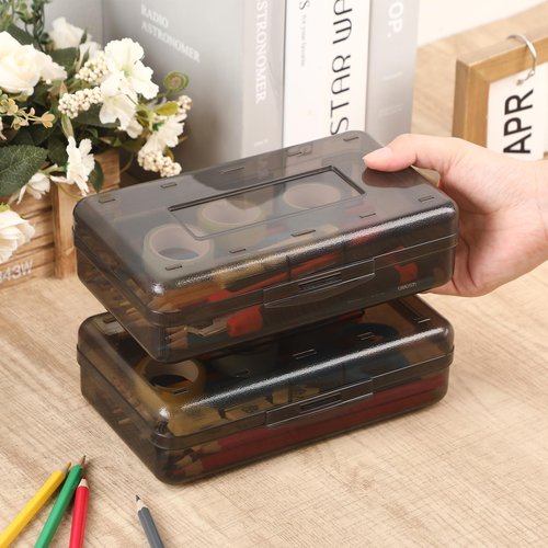 Blulu 6 Pack Large Plastic Pencil Case Clear Pencil Boxes Bulk Hard Crayon Box Storage with Lid Snap 8.1 x 4.7 x 2.2 Inch Gray Closure Painting Marker Organizer Large Capacity Back to Supplies