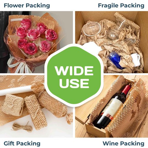 HexcelPack HexaFil Honeycomb Packing Paper - Eco-Friendly, Sustainable Filler for Shipping and Moving, Cushioned Packing Material in Dispenser Box, Alternative to Bubble Wrap - Natural, 12" x 1700'