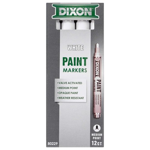 Dixon Paint Markers, Medium Tip, Box of 12, White (80229)