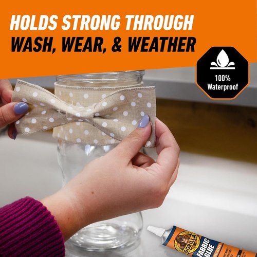 Gorilla Fabric Glue - 100% Waterproof No Sew Solution | Permanent Bond, 2.5fl oz/73ml, Clear (Pack of 3)