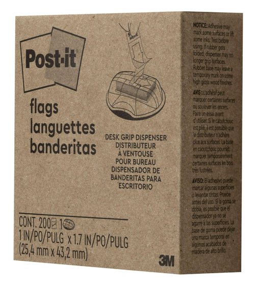 Post-it Flags, 200/High Volume Desk Grip Dispenser,1 in Wide, Yellow (680-HVYW)