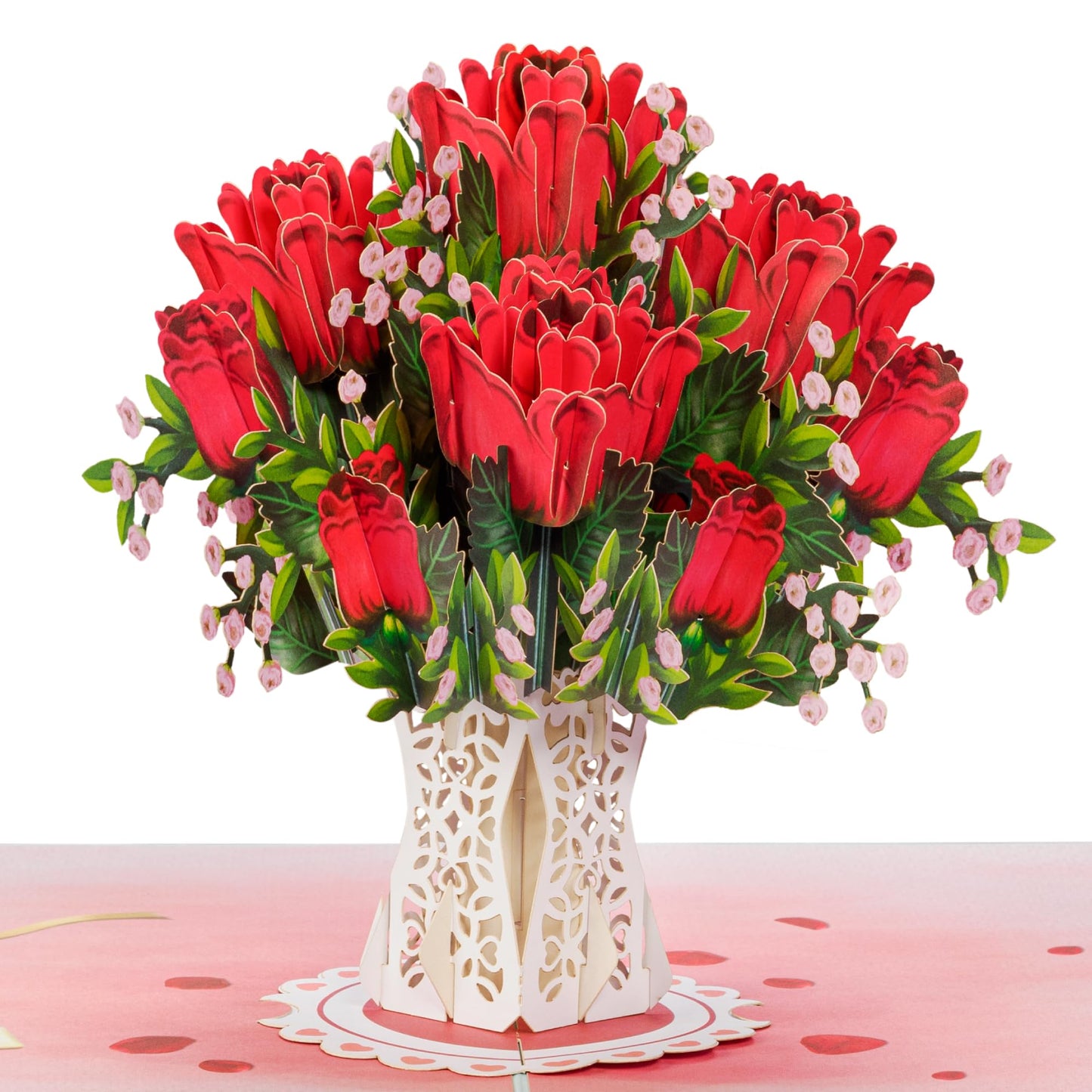 Paper Love 3D Lovely Roses Flower Bouquet Pop Up Card, with Forever Keepsake, Gift for Birthday, Wedding, Anniversary, Graduation, Get Well, Thank You, Mothers Day, Valentines Day, All Occasion - Oversized 10" x 7" Cards - with Envelope And Note Card
