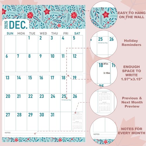 GuassLee Wall Calendar 2026-2027 | Large 23"x14" Vertical Monthly Planner with Big Numbers for Easy Viewing