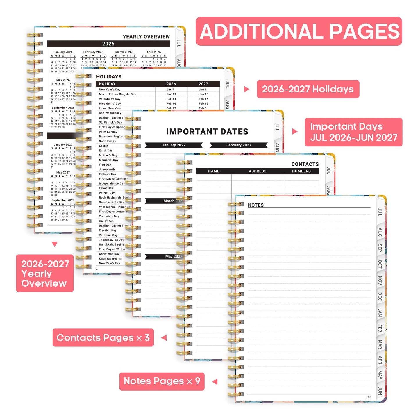Academic Planner 2026-2027, Weekly and Monthly Calendar Book, July 2026 – June 2027, Hardcover Planner with Tabs, Perfect for Teachers, Students, Women & Men, A5 (6.4" x 8.5") - Pastel Garden