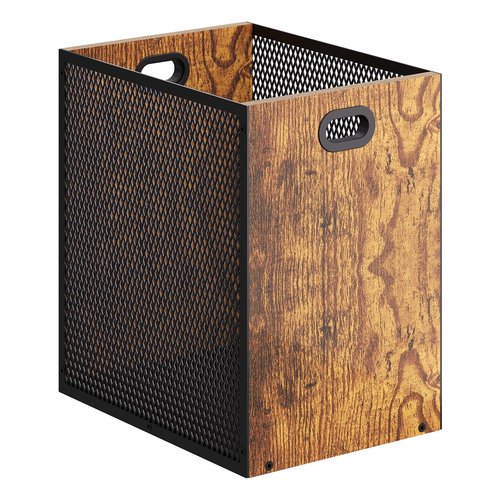 Huxitocan Retro Office Trash Can, Iron and Wood Combination Bedroom Garbage Can, Rectangular Design Wastebasket with Handle, Industrial Style Trash Can for Home Office, 4.5 Gallon (Patent Pending)