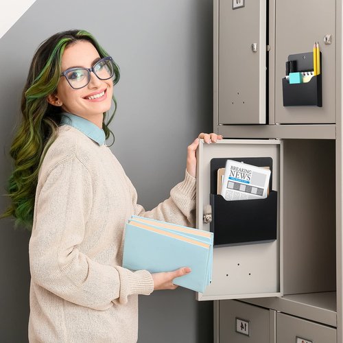 Patelai 3 Pcs Magnetic File Holder, Pocket Vertical Magnetic Paper Holder Pen Holders for Fridge Classroom Whiteboard Office File Cabinets Mail Letter Magazine Notebooks Documents(Multi Size,Black)