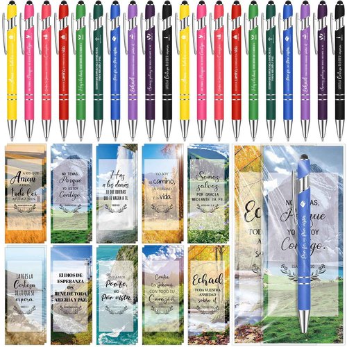Chiisong 80 Sets Spanish Christian Gifts Bulk for Church Bible Verse Pens with Bookmarks Back to School Regalos Cristianos En Español for Religious Church Teachers