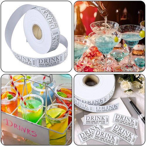 TaoBary 2 Rolls 1000 Pcs Free Drink Ticket Roll Raffle Party Tickets for Events Wedding and Parties(Simple)
