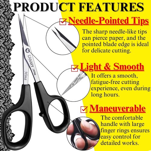 CANARY Professional Paper Scissors 4" [Extra Pointed Tips], Mini Precision Scissors for Cutting Art, Kirie Paper Cut Art, Made in Japan