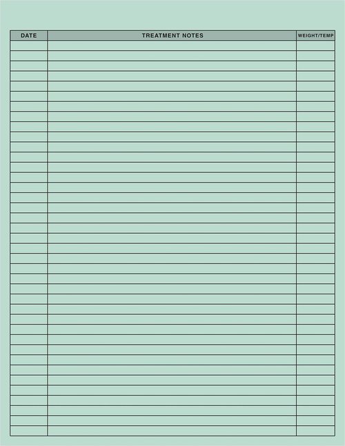 Tabbies Veterinary Feline Medical Record Form, Green, 2-Sided, Heavy 100lb Stock, 8-1/2"W x 11" H, 250 Per Pack