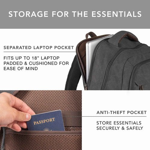 Ama Dablam Premium Original Canvas Backpack | Durable Zippers | Strong Stitching | College Travel | 17”Laptop | 35L [Charcoal Black]