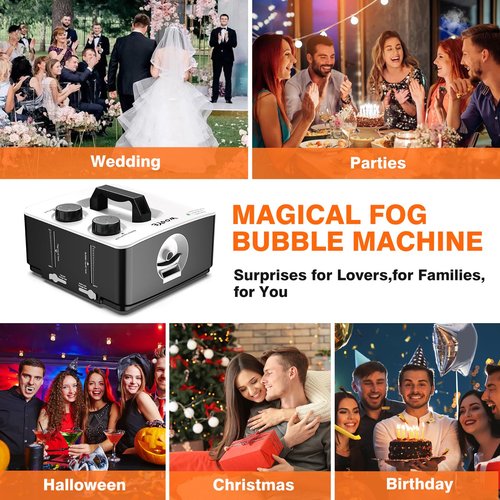 Fog Machine, No Spill Fog Bubble Machine, Portable Smoke Bubble Machine, Bubble Fogger, Bubble Fog Combo Machine for Indoor Outdoor Party Wedding Birthday Photograph Christmas Halloween
