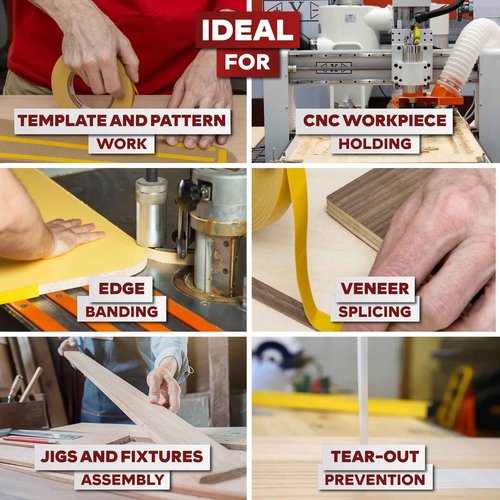 XFasten Double Sided Woodworking Tape 2.5 Inches x 90 Feet (6-Pack), Residue-Free Double Sided Tape for Wood Template, MDF, Metal, Edge Banding, Routing, Anchoring, Strong Adhesion but Surface-Safe