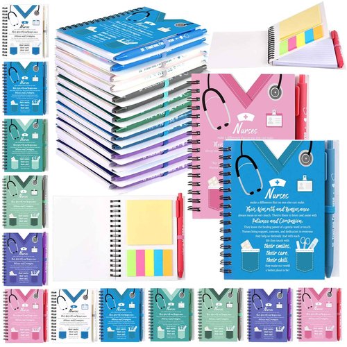 Resurhang 12 Sets 2025 Nurse Appreciation Gift Thank You Gifts Includes Small Pocket Inspirational Spiral Notebook with Ink Pens and Sticky Notepads Bulk for Assistants Medical Staff Coworker(Nurse)