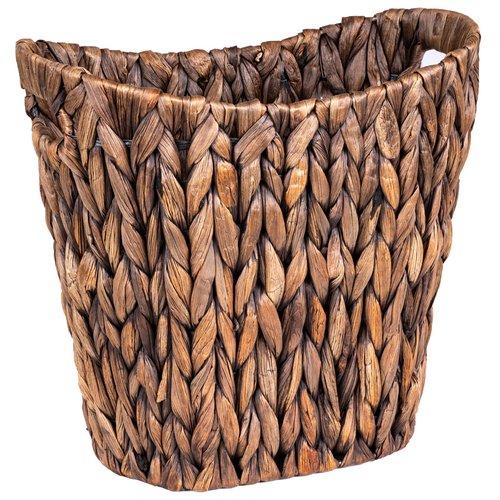 FairyHaus Wicker Waste Basket with Handle, Hand-Woven Water Hyacinth Trash Can for Bathroom Bedroom, Brown Wicker Storage 13 x 7.5 x12.2