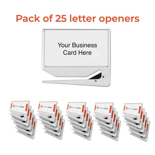 Uncommon Desks Business Card Letter Openers - (25 Pack) (White) Professional Letter Openers with Business Card Insert, Perfect Promotional Item for Business