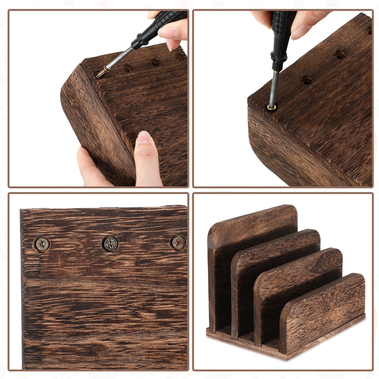 Briwooody Wooden Mail Organizer 3 Slots Mail Holder for Desk Wood File Paper Letter Holder for Letter Envelope Filing Cell Phone Document Storage, Organizer Tray for Office and Home(Dark Brown)