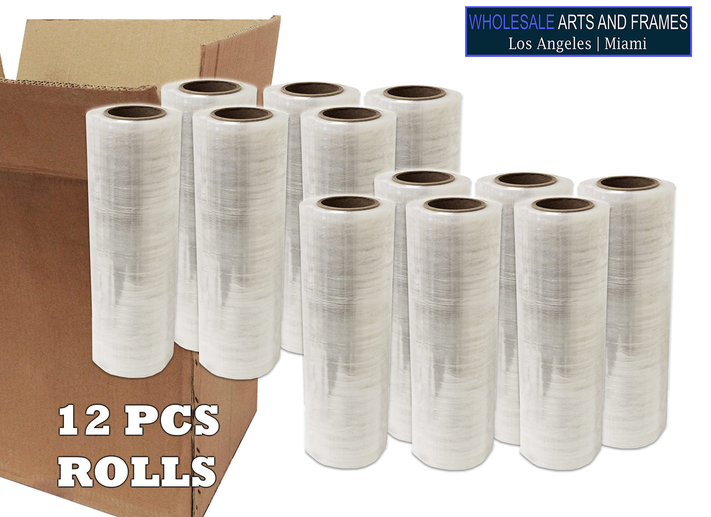 16"x1500' Stretch Film/Pallet Wrap 12 Rolls 80 Gauge Industrial Strenght 20 Microns Clear Cling Durable Adhering Packaging for Moving Heavy Duty Shrink Wrap Film by WholesaleArtsFrames-com