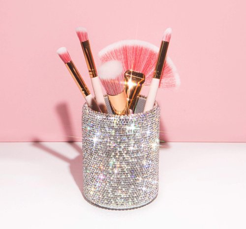 TISHAA Bling Cup Holder Organizer – Pen Pencil Office Desk Table Decorative Supplies Rhinestone Crystal Glitter Home Bedroom Vanity Makeup Brush Storage Tumbler Bins Container Accessories