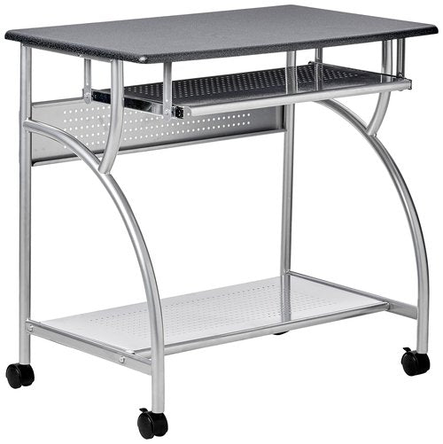 Safco 947ANT Mobile Rolling Workstation - Anthricite Metallic Gray, Heavy-Duty Steel Frame, Take Anywhere Caster Wheels, Computer Desk with Keyboard Tray, Portable Home Office Desk, Gray