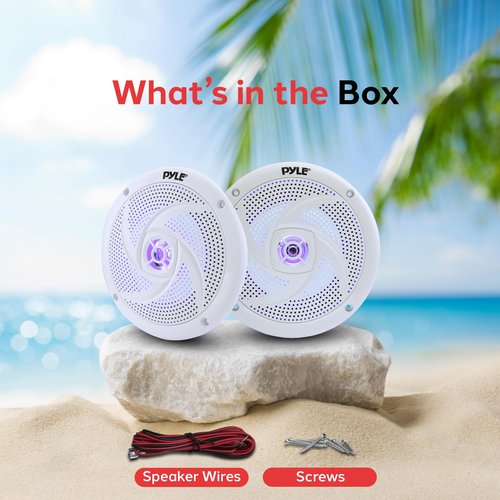 Pyle Low-Profile Waterproof Marine Speakers - 240W 6.5 Inch 2 Way 1 Pair Slim Style Waterproof Weather Resistant Outdoor Audio Stereo Sound System w/ Blue Illuminating LED Lights - Pyle (White)