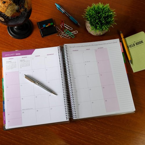 Aug 2025-Jul 2026 Deluxe Teacher Planner Notebook 8.5x11 Daily Weekly Monthly Organizers with 7 Periods, Pocket Folder, Dated Calendar, Page Tabs, Bookmark and Planning Stickers (Rainbow Floral)