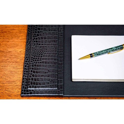 Dacasso Black Crocodile Embossed Leather Desk pad with Side-Rails, 25.5 by 17.25 Inch