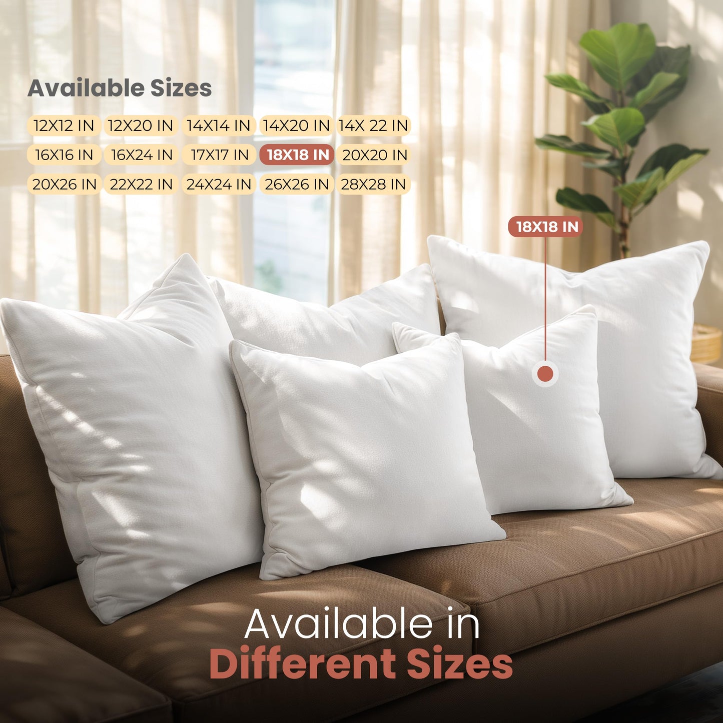 Utopia Bedding 18x18 Pillow Inserts, Set of 2, White – Indoor Decorative Throw Pillows for Bed, Sofa & Couch – Soft, Supportive & Fluffy Cushion Inserts