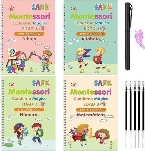 Spanish Magic Books Learning Lettering in Tracing Workbook for Kids Reusable Notebooks for Children Spanish Montessori Writing(4 Books)