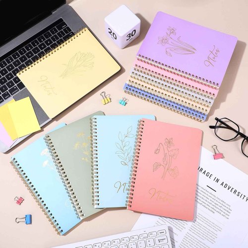 Cholemy 20 Pack Spiral Notebook Aesthetic School Supplies A5 Macaron Pastel Floral Notebook Writing Journals for Student College Ruled Journals 100 Pages/ 50 Sheets for Women Men Office Gift