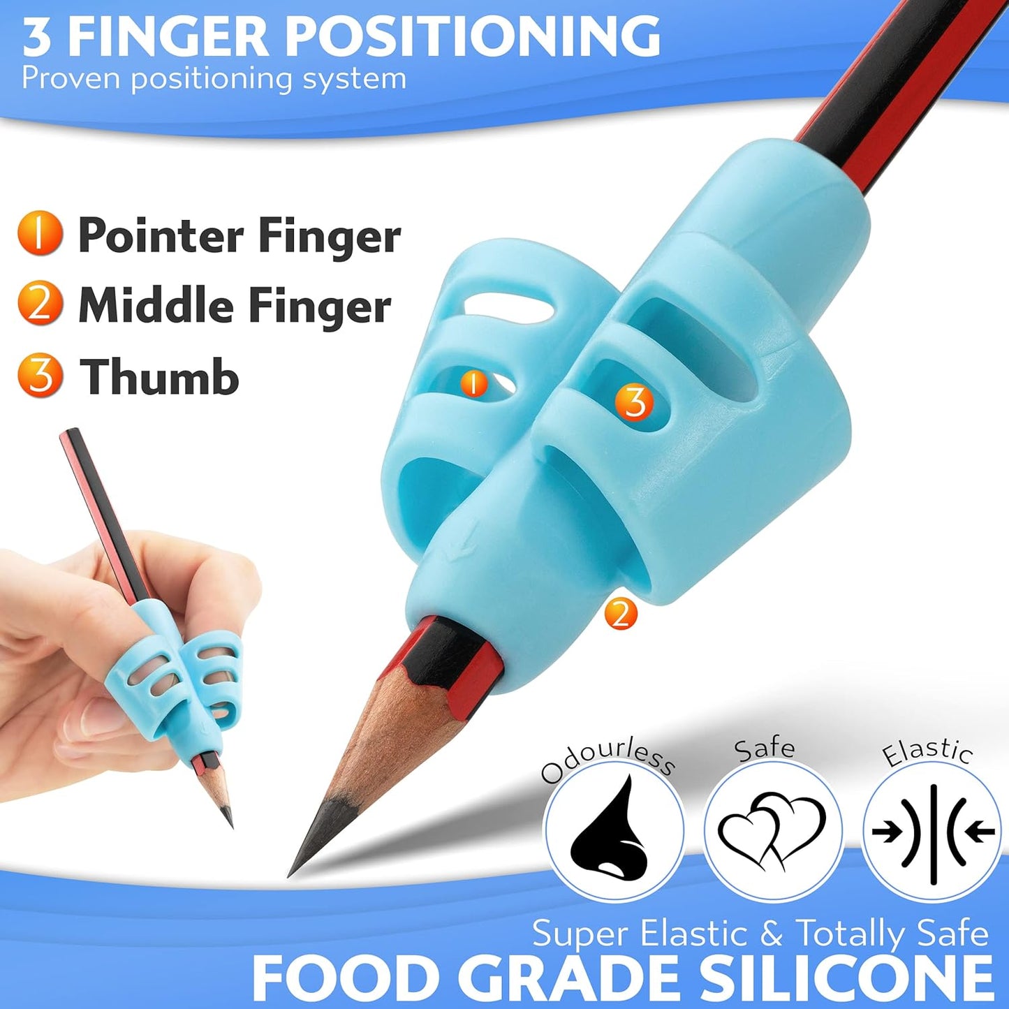 Stylo Pencil Grips for Kids - Ergonomic Handwriting Tools for Ages 2-5 | Left & Right Handed - 3 Pack